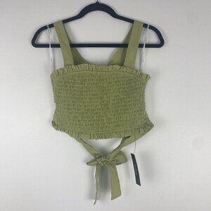 Lulu's Women's Smocked Cropped Open Back Top Size S Avocado Green NWT Cotton